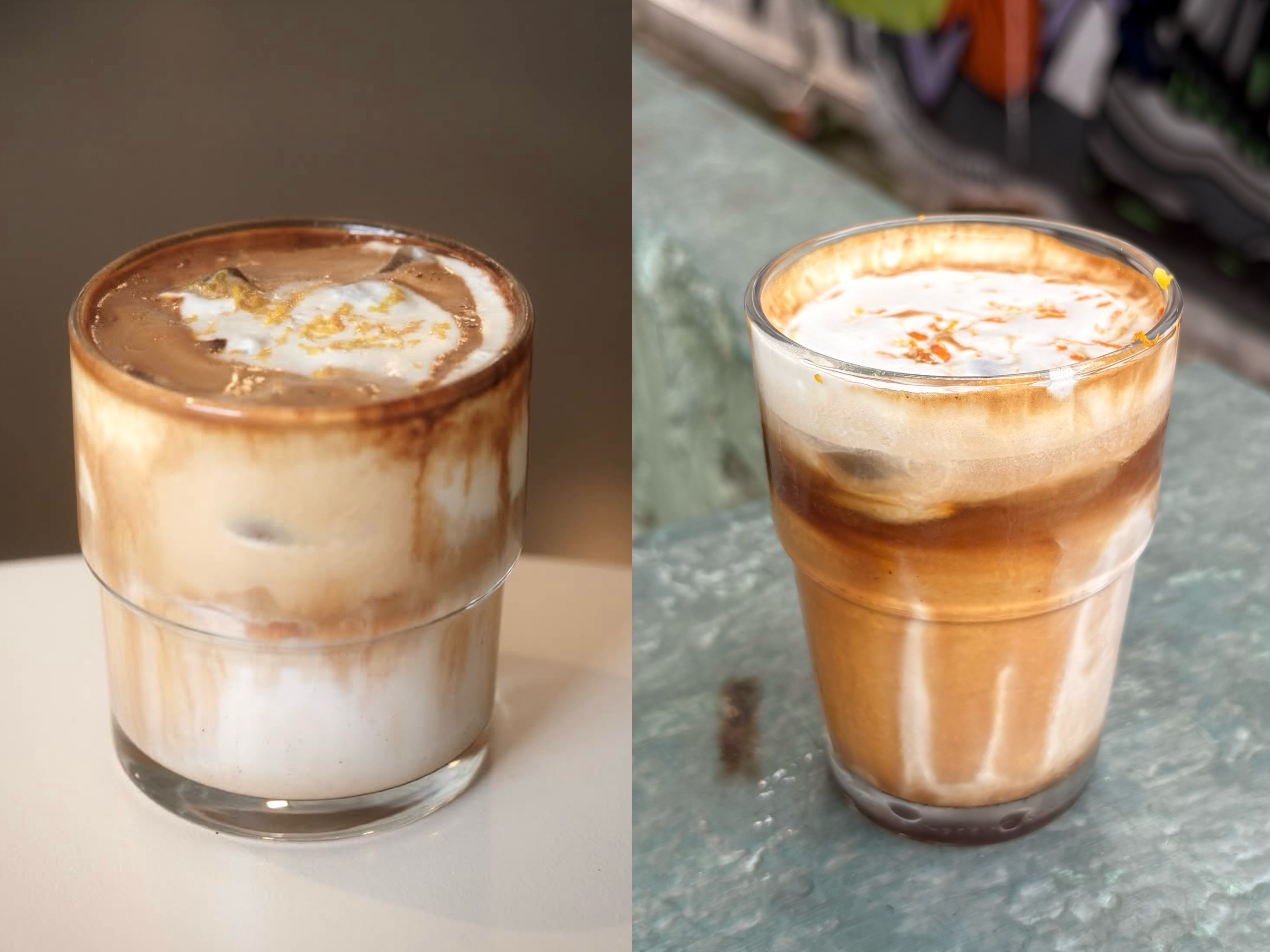 Composición de dos bebidas de café.