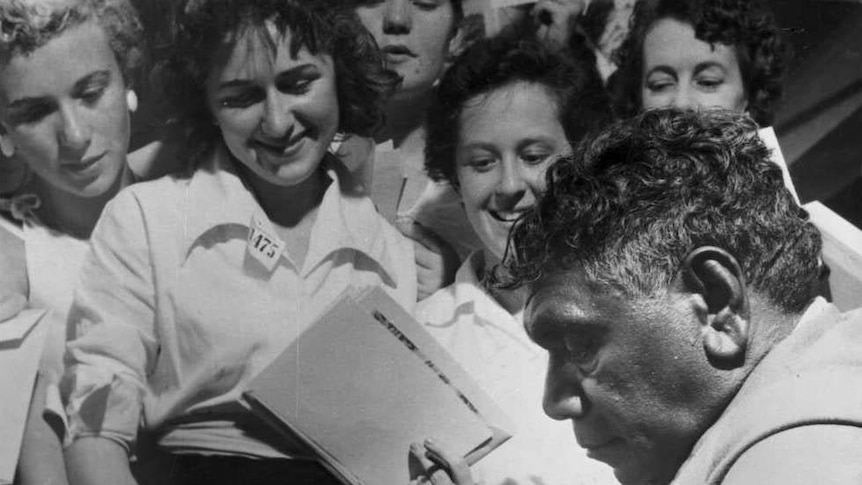 Albert Namatjira signing autographs