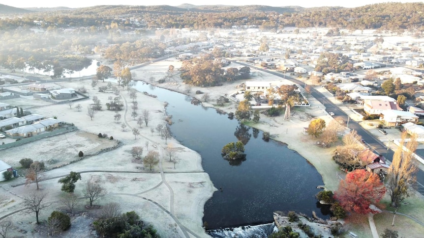 a frosty creek taken from a drone