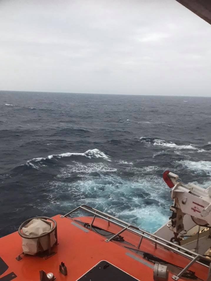 An image of the sea from onboard a boat