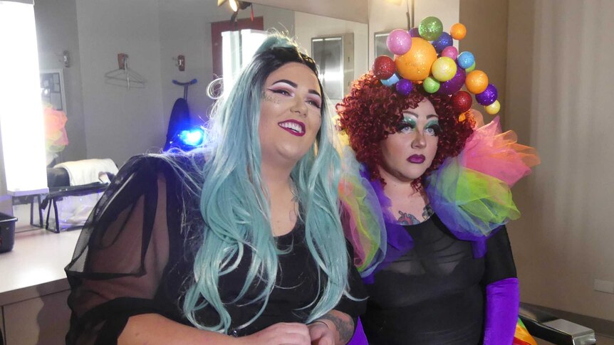Erin Brandall and Tay Burns dressed up in drag
