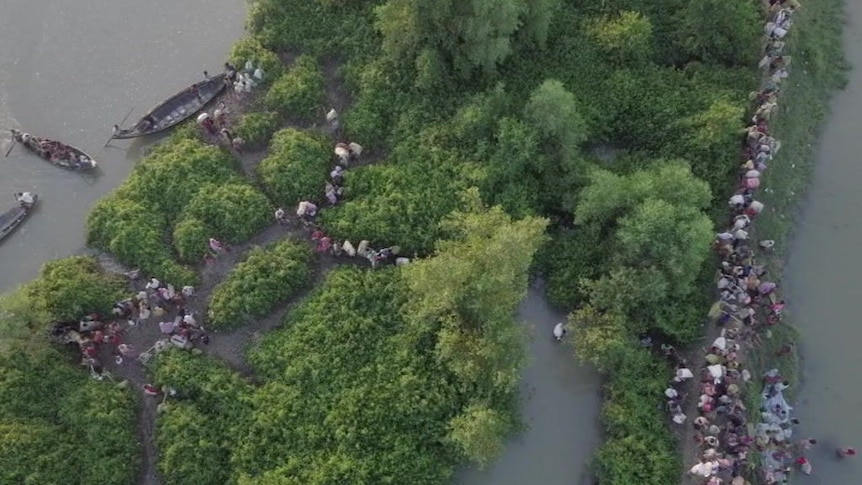 UNHCR drone footage shows the Rohingyas fleeing Myanmar into Bangladesh.