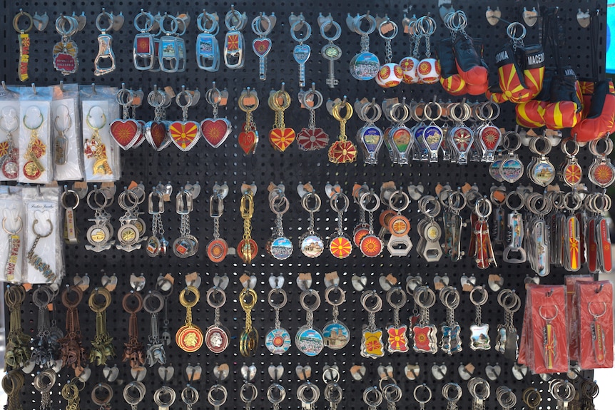 Key rings on a wall in a shop