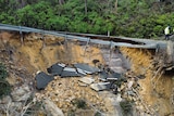 Part of a road destroyed 