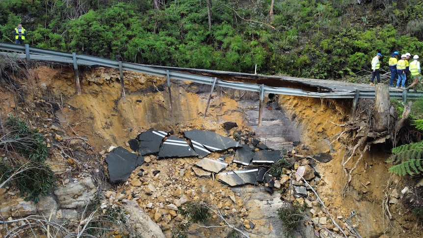 Part of a road destroyed 