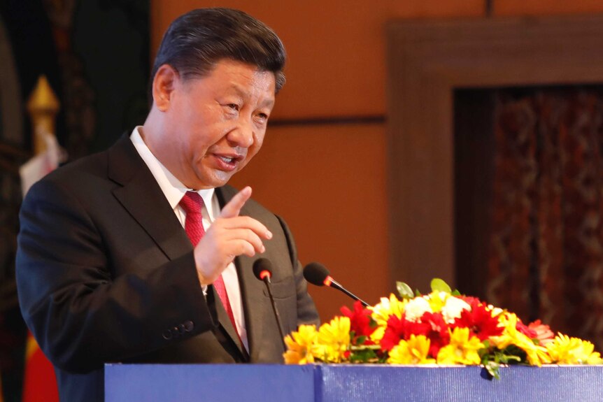 Xi Jinping addresses a crowd in Nepal