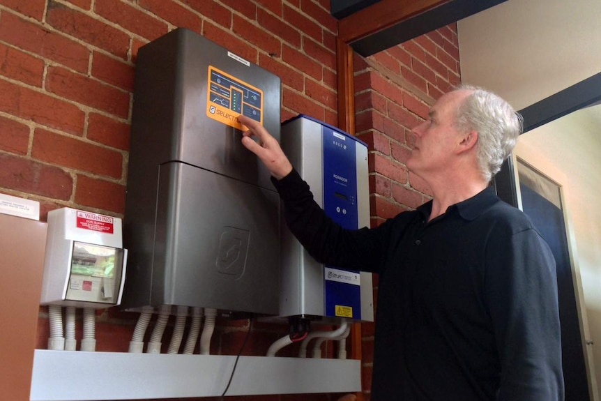 Michael McGarvie carbon-gel battery system at his home in Eaglemont, on October 20, 2015.