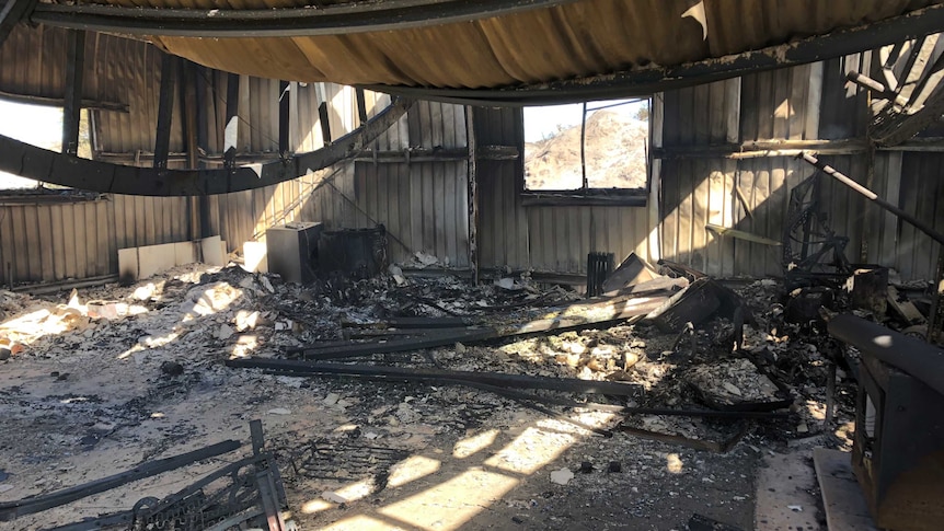 Shed/shack burned out from bushfires in Dolphin Sands, Tasmania, 10th April 2019