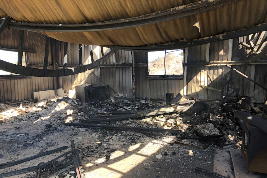 Shed/shack burned out from bushfires in Dolphin Sands, Tasmania, 10th April 2019