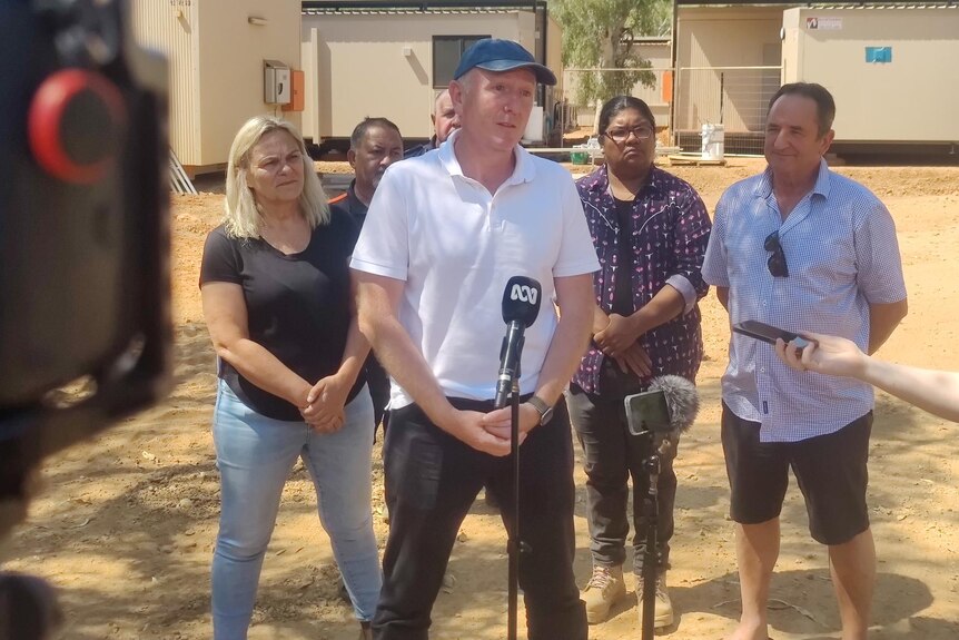 Stephen Dawson speaking at a press conference with Kimberley leaders and politicians in Fitzroy Crossing