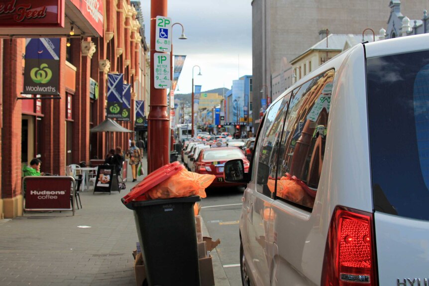 Bins blocking disabled parking access in Hobart