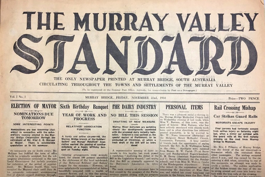 The front page of the Murray Valley Standard's first edition.
