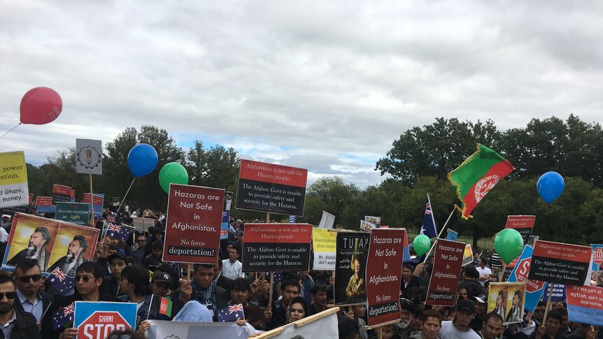Protesters in Canberra calling on the government to stop the deportation of Hazaras