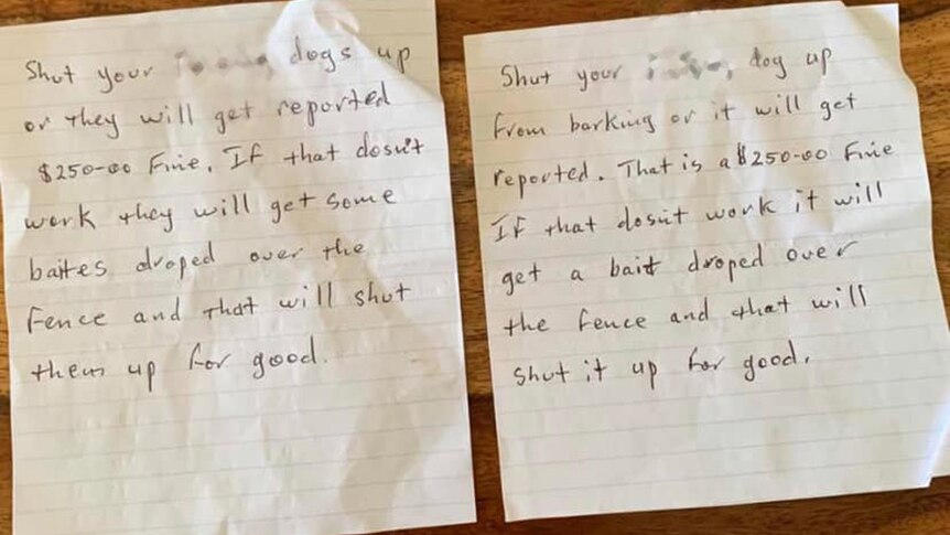 Two anonymous handwritten letters complaining about barking dogs.