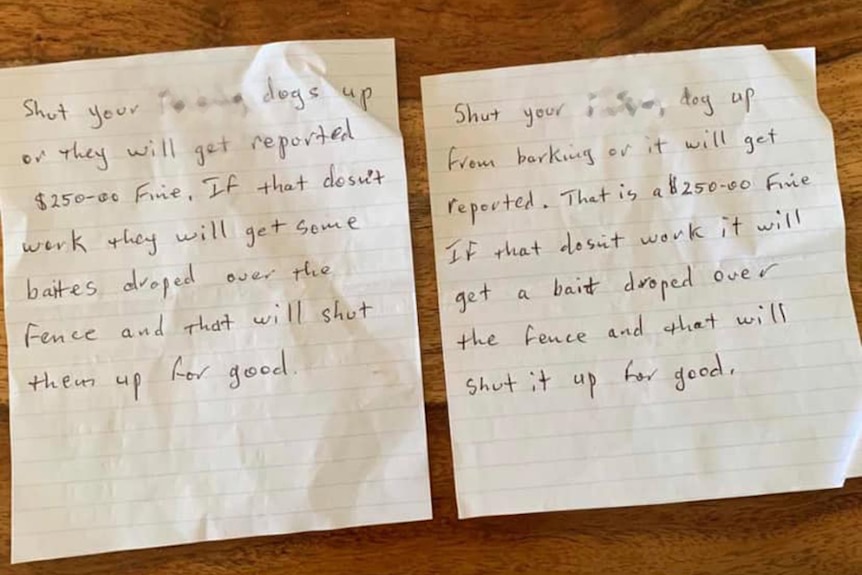 Two anonymous handwritten letters complaining about barking dogs.