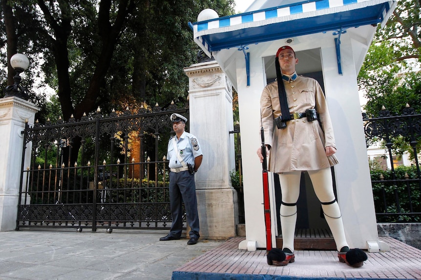 Guard outside Greek presidential palace in Athens.