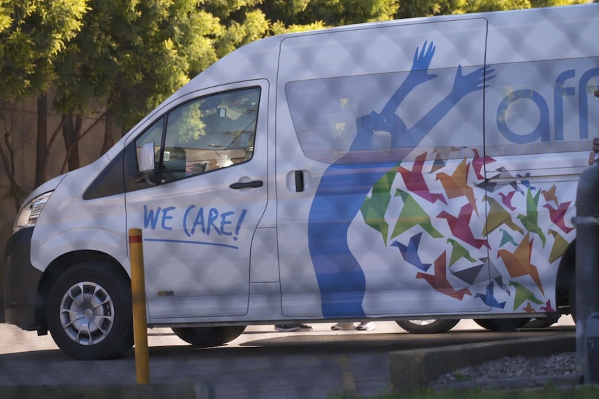 A van painted with the words "we care" at Afford's headquarters in western Sydney.