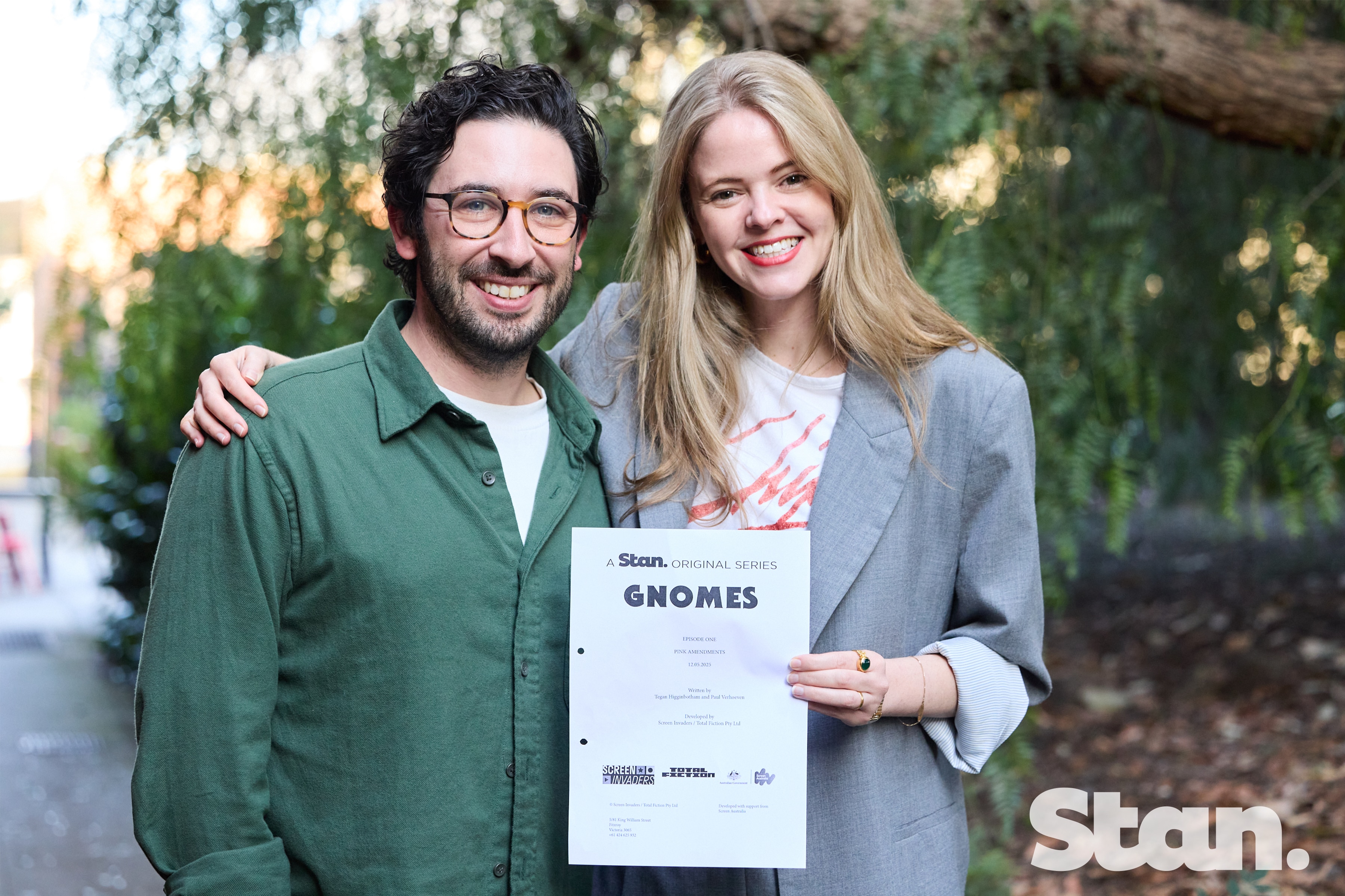 Tegan Higgenbotham and Gnomes creator Joel Kohn.