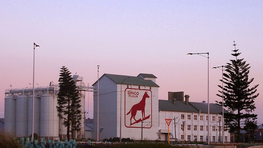 Fremantle's Allied Flour mills with the famous Dingo Flour sign at sunset