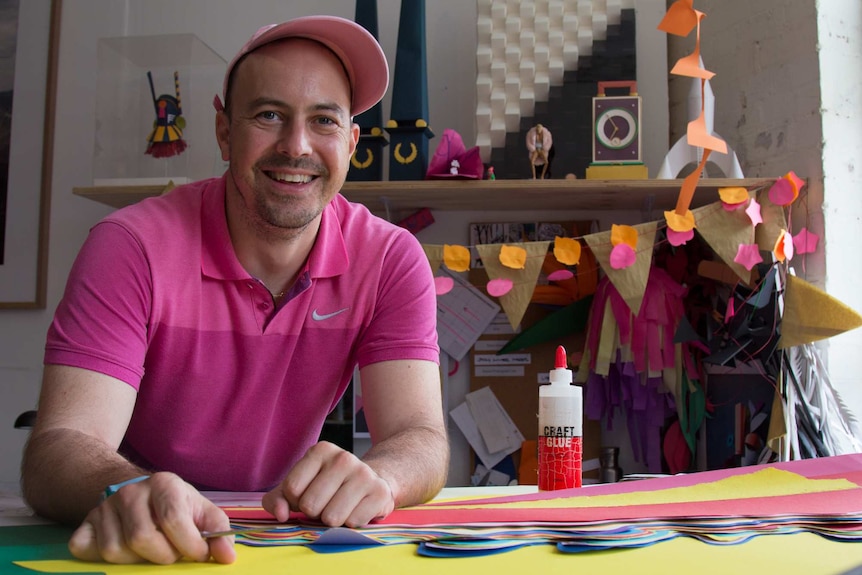 Benja Harney in his paper studio in Surry Hills