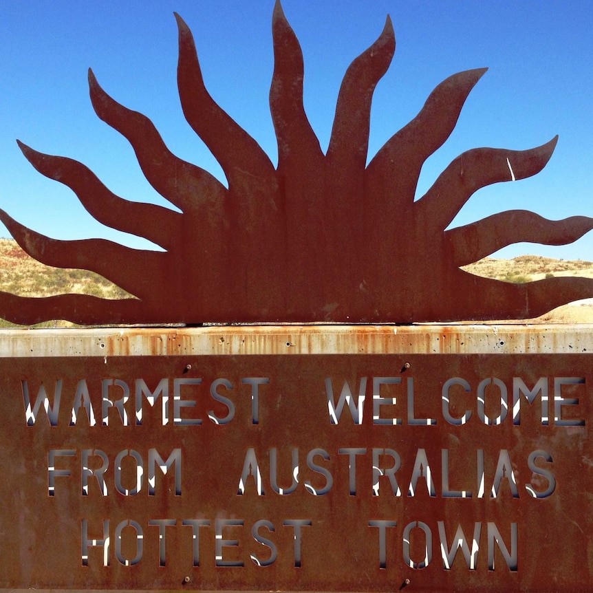 A road-side welcome sign for Marble Bar.