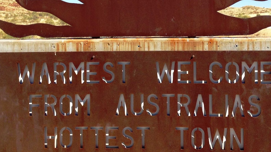 A road-side welcome sign for Marble Bar.