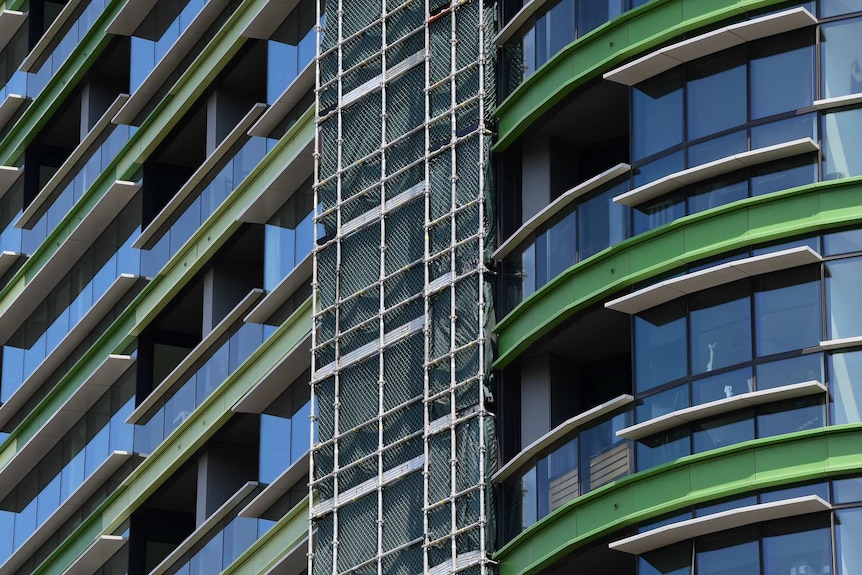 Scaffolding on the Opal Tower exterior