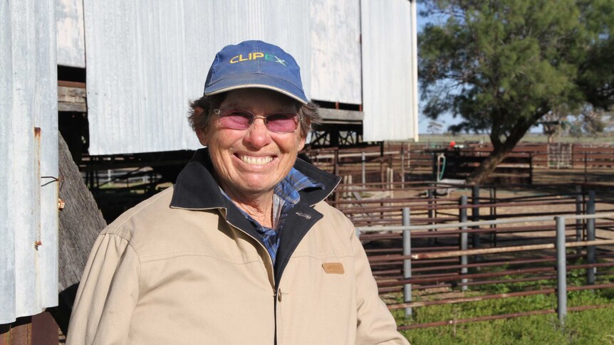 Cindy Taylor stands near her Woolshed at Boree Downs station near Longreach.