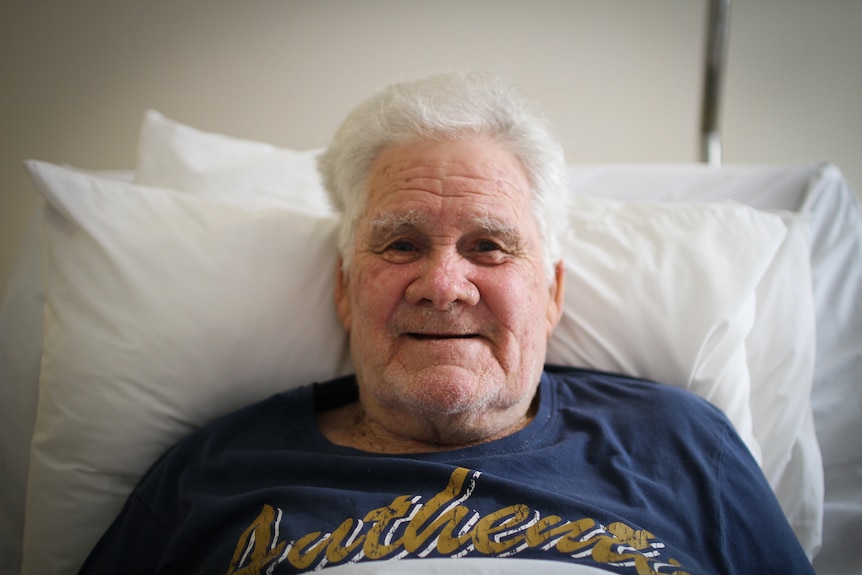A close up photograph of aged care resident Arthur Martin,74 , from Inglewood in central Victoria.