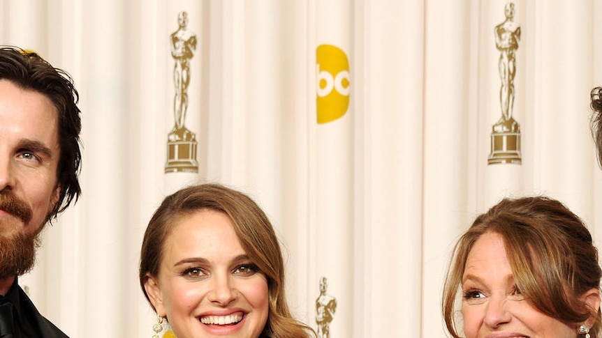 Oscar winners Christian Bale, Natalie Portman, Melissa Leo and Colin Firth pose