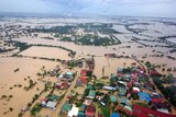 An aerial shot of flooding around Bulacan, north of Manila in the Philippines