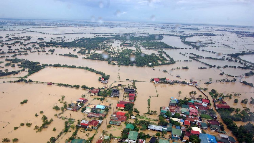 An aerial shot of flooding around Bulacan, north of Manila in the Philippines