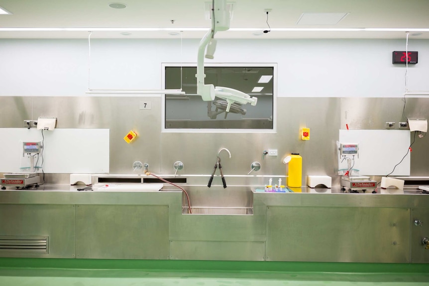 Laboratory washbasin inside a mortuary.