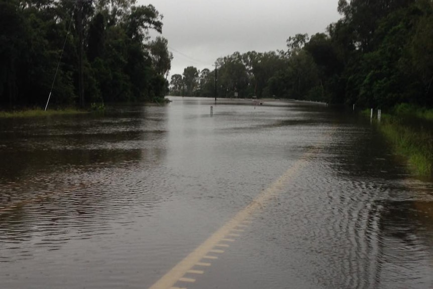 Flood waters cover the Bruce Highway in North Queensland