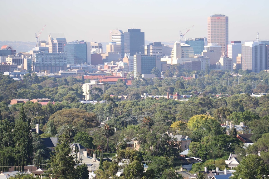 A haze lies over the Adelaide city skyline.