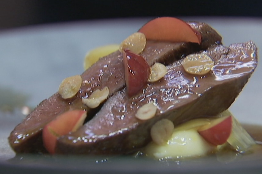 A dish made from Northern Territory magpie goose, as served in an Adelaide restaurant.