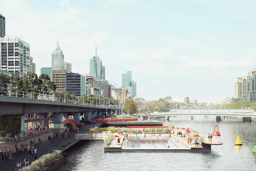 A concept for a floating swimming pool in Melbourne's Yarra River