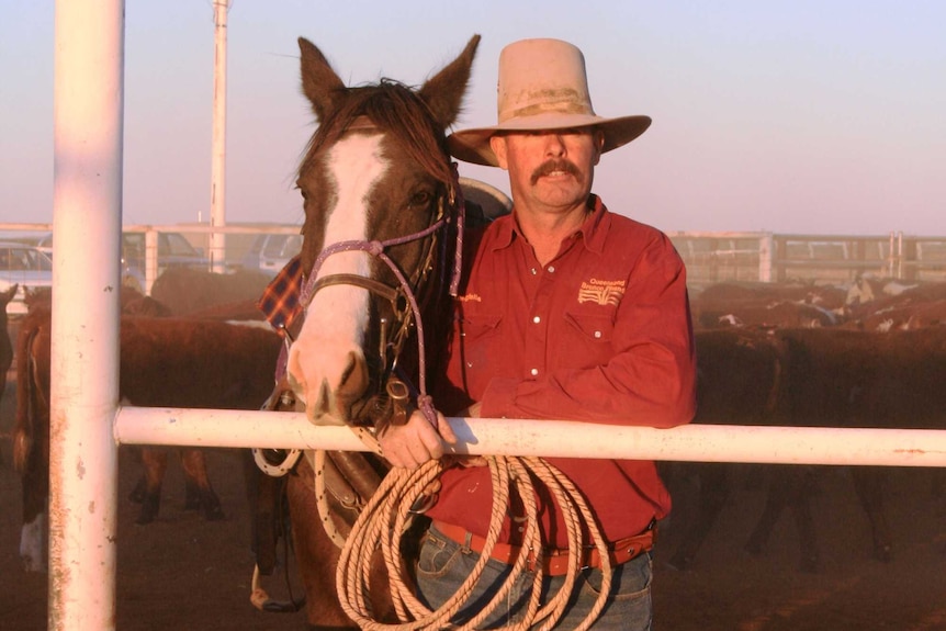 Peter Kleinschmidt from Longreach, with his horse Dolly, won the Australian National Bronco Branding Championships in South Australia in July 2015.