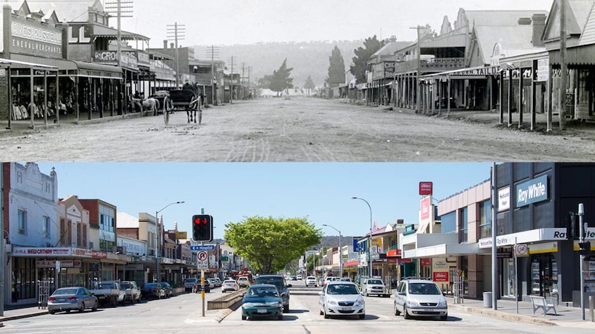 Then and now: Monaro Street in Queanbeyan from 1905 and 2013.