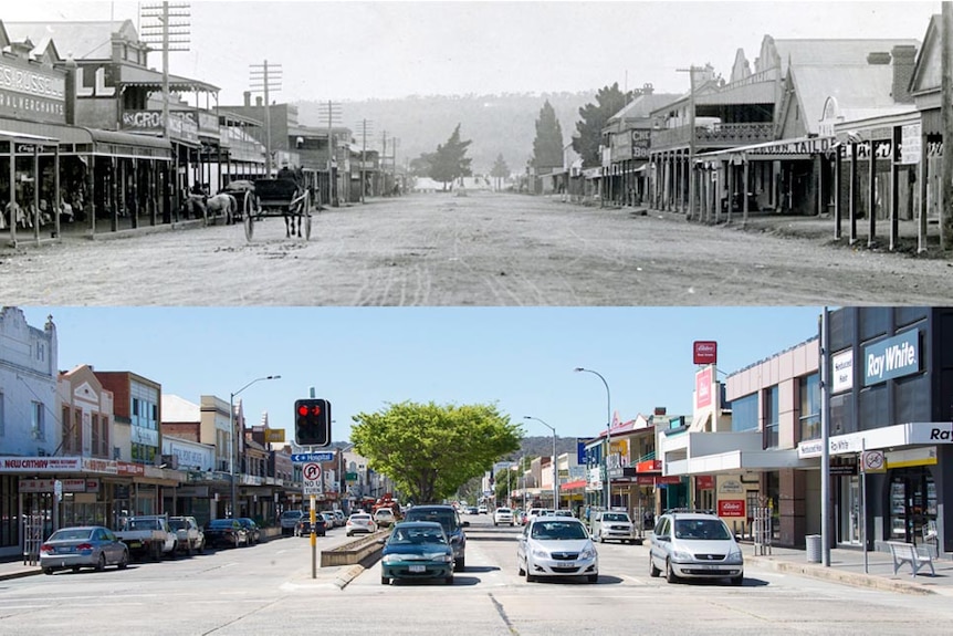 Then and now: Monaro Street in Queanbeyan from 1905 and 2013.