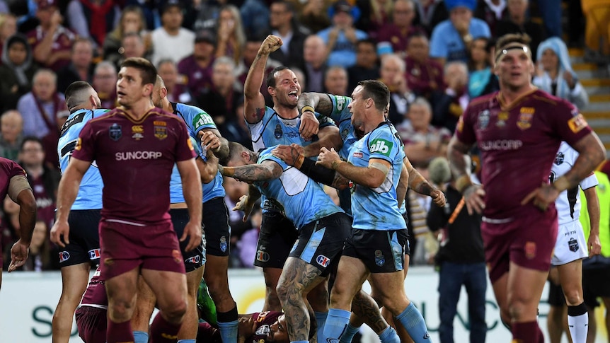 NSW players celebrates during State of Origin Game I against Queensland on May 31, 2017.