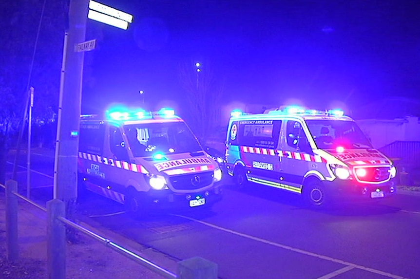 Two ambulances with lights flashing in Railway Avenue on Sunday night.
