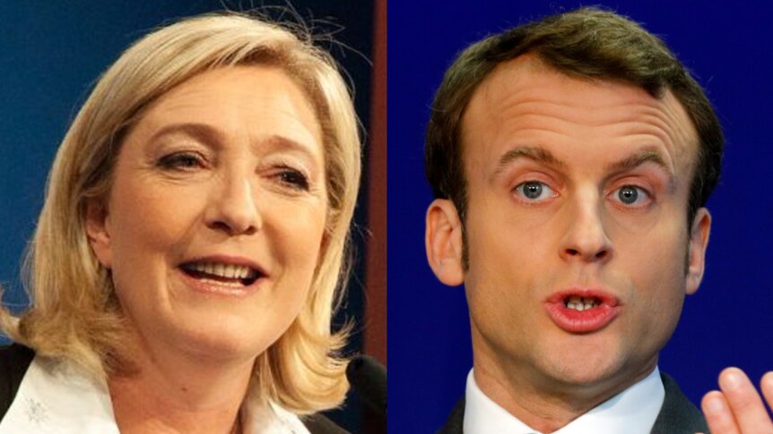 A composite image of Marine Le Pen and Emmanuel Macron.