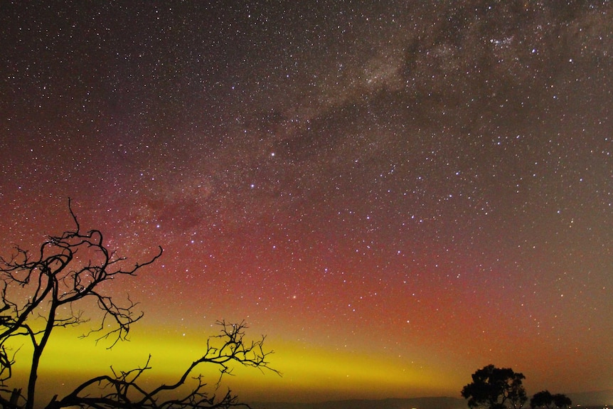 Aurora Australis and Milky Way in White Hills Tasmania