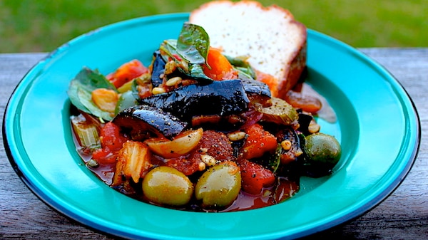 Caponata with baked ricotta