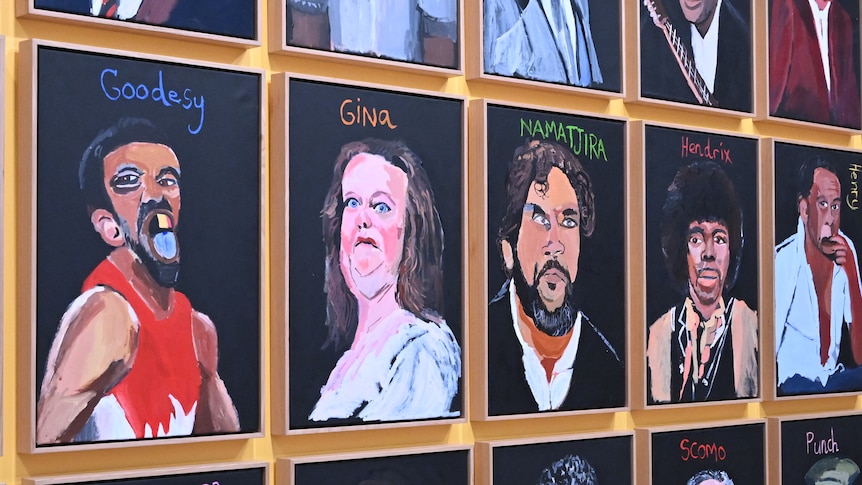 An artwork titled ‘Australia in Colour, 2021’ by artist Vincent Namatjira, which includes a portrait of Gina Rinehart