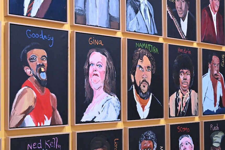 An artwork titled ‘Australia in Colour, 2021’ by artist Vincent Namatjira, which includes a portrait of Gina Rinehart