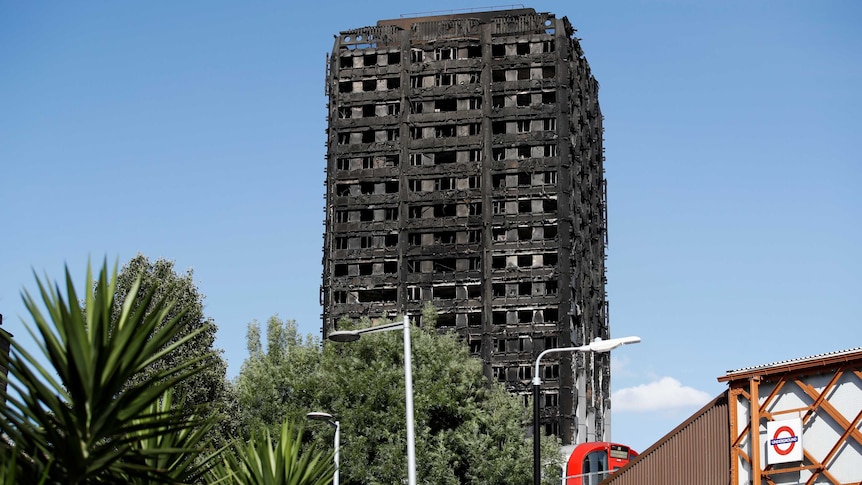 Extensive damage is seen to the Grenfell Tower block.