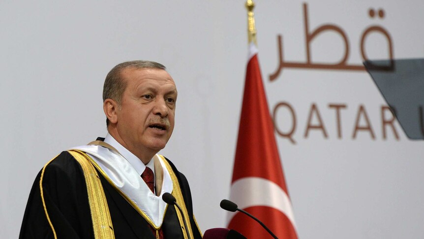 Turkish president Recep Tayyip Erdogan addressing an audience