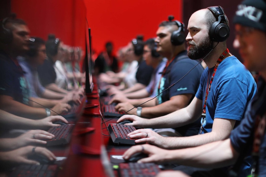 Gamers at the E3 gaming expo in LA